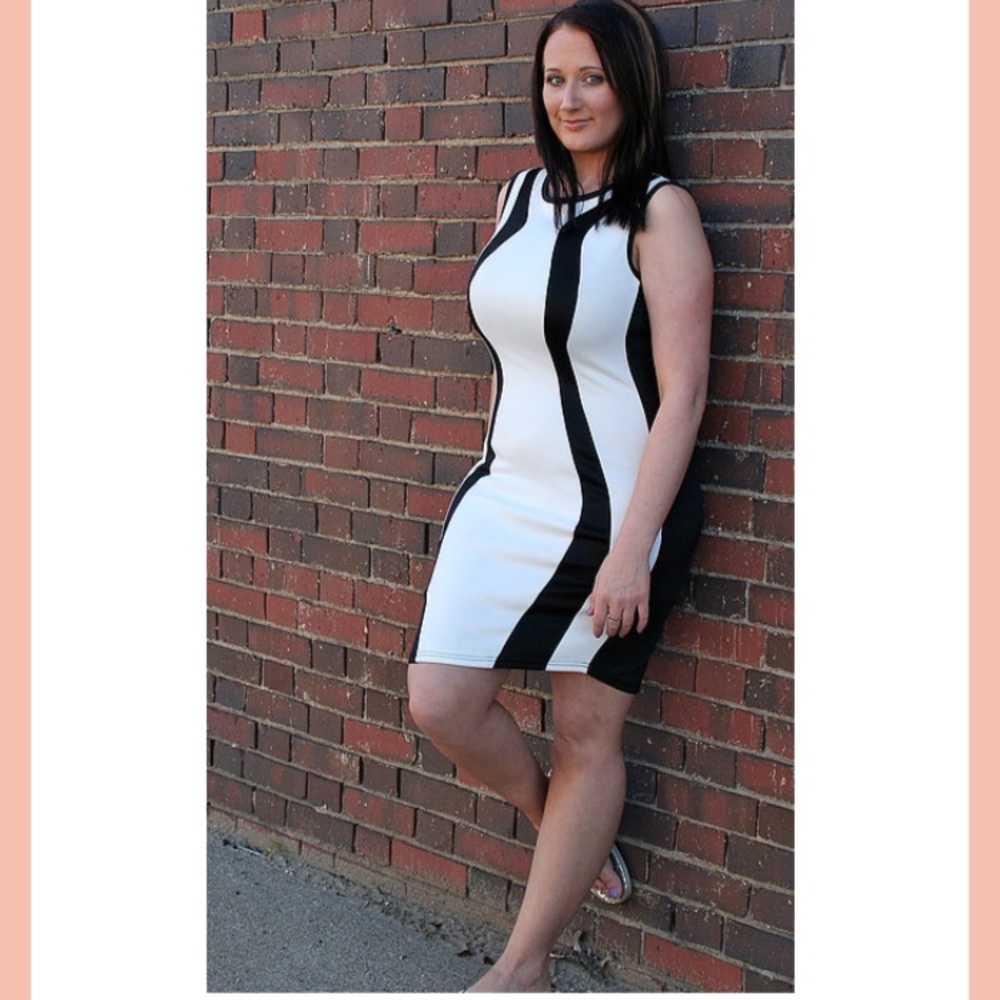 Curvy Dress -Black & White Contrast Colors.
